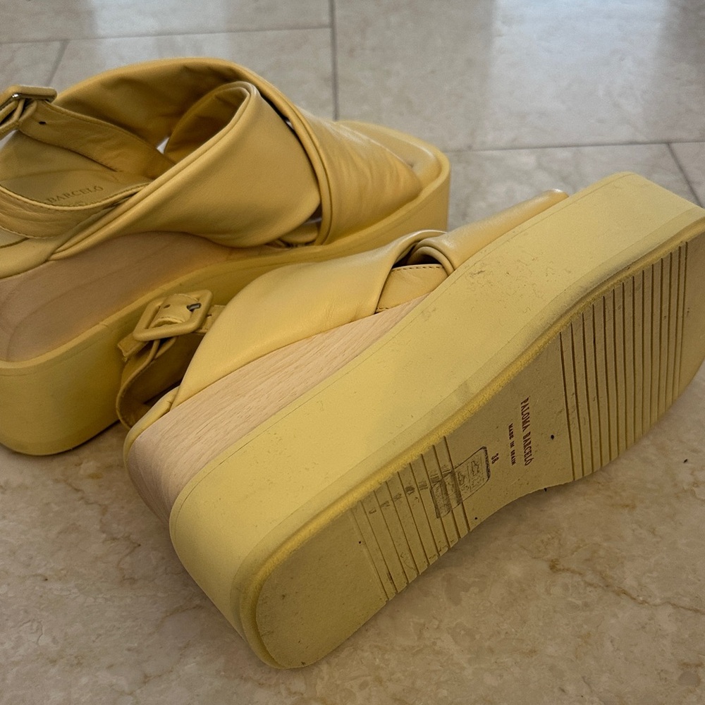 Paloma Barcelo Lemon Yellow Leather Platform Wedge Slingbacks - Picture 9 of 9